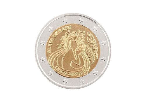 Монета Mine Естонія 2 євро 2022 року Слава Україні 25 мм Золотистий (hub_nml523), фото 2