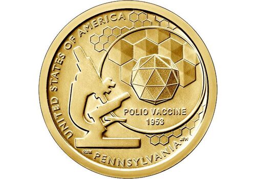 США 1 доллар 2019 Инновации, Пенсильвания, Вакцина против полиомиелита (hub_dq35ti), фото 1