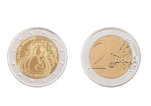 Монета Mine Естонія 2 євро 2022 року Слава Україні 25 мм Золотистий (hub_nml523), фото 4