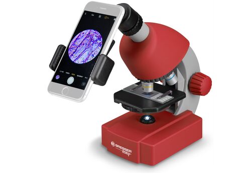 Мікроскоп Bresser Junior 40x-640x Red з набором для дослідів та адаптером для смартфона (8851300E8G000), фото 3