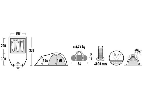 Намет тримісний High Peak Talos 3 Dark Grey/Green (11505), фото 11