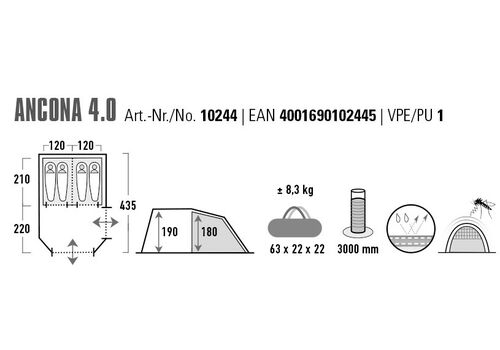 Намет чотиримісний High Peak Ancona 4.0 Light Grey/Dark Grey/Green (10244), фото 8