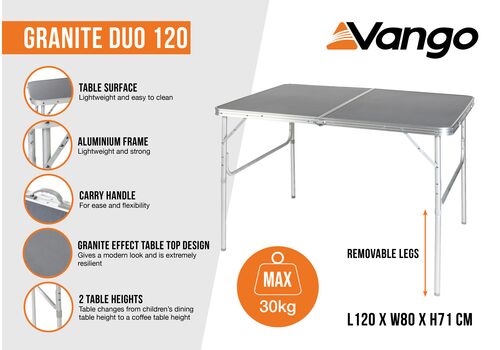 Стіл кемпінговий Vango Granite Duo 120 Table Excalibur (TBNGRANITE27086), фото 10