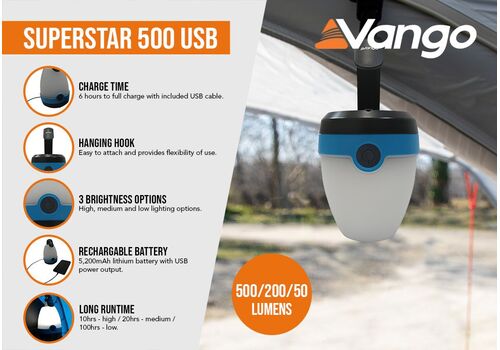 Ліхтар кемпінговий Vango Superstar 500 Recharge USB River Blue (ACSLANTRN3KSW69), фото 8